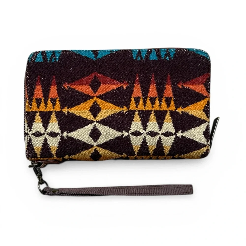 Pendleton Brown Wallet with Teal, Rust & Gold Geometric Pattern